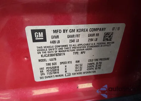 2015 Buick Encore из США, поврежденный, VIN KL4CJESBXFB256174